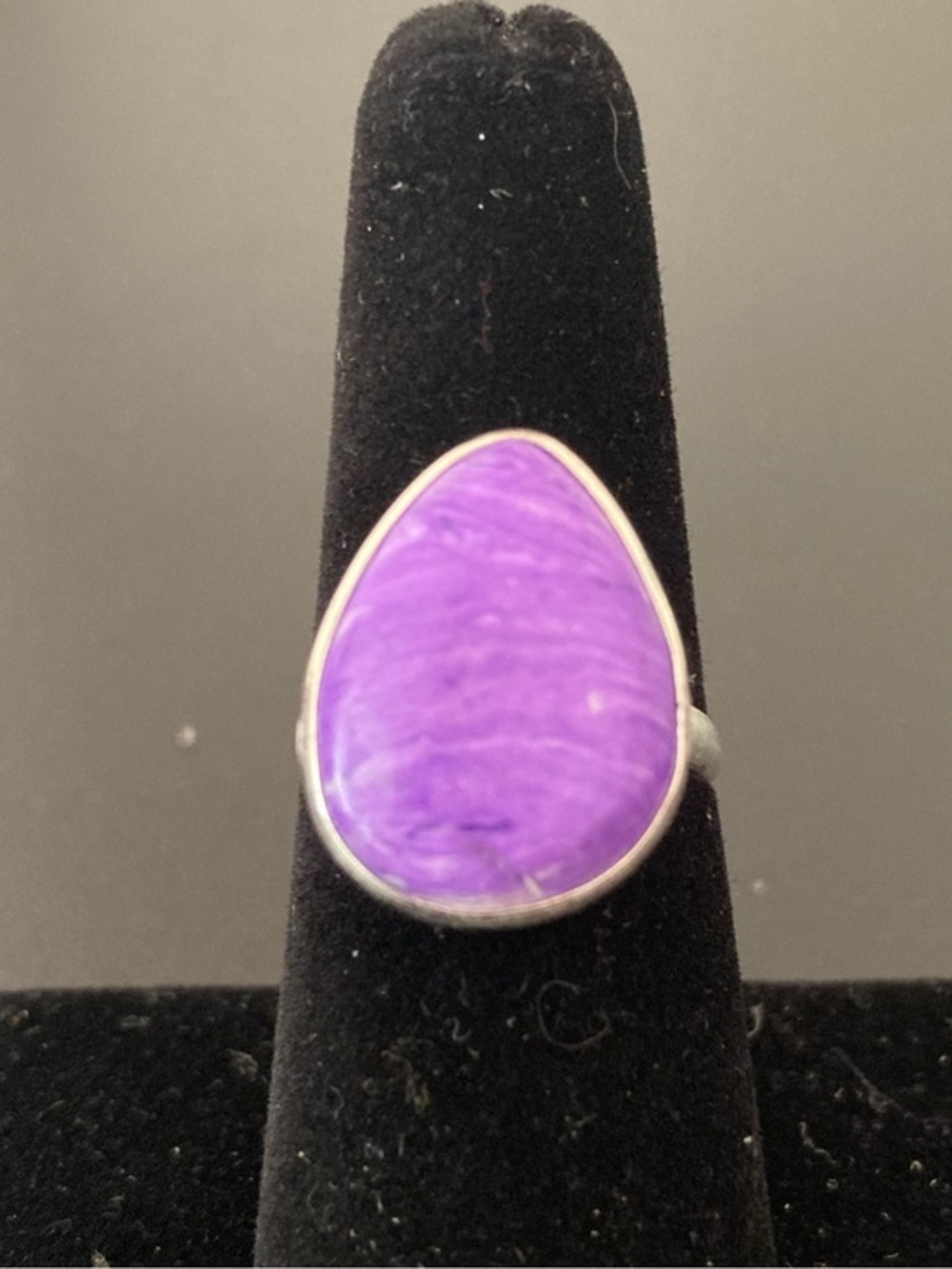 Purple Teardrop Stone Ring Silver 925 Size 7